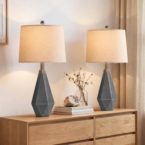 PoKat 23'' Table Lamps Set of 2 for Living Room Bedroom, Farmhouse Bedside Lamps, Resin Vintage Lamps for Night Stands, Office Sideboard Guest Room Hallway (Deep Gray) by Pokat