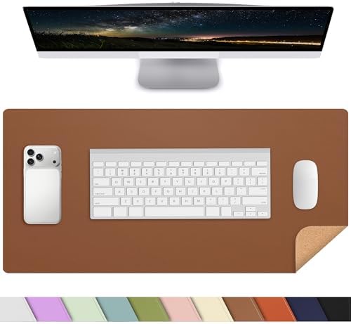 AFIING Leather Desk Mat, Brown, 23.6" x 13.8", Desk Pad Protector by AFIING
