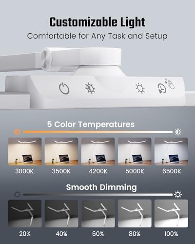 SUPERDANNY LED Desk Lamp Computer Light with Power Strip with Clamp White - Image 5