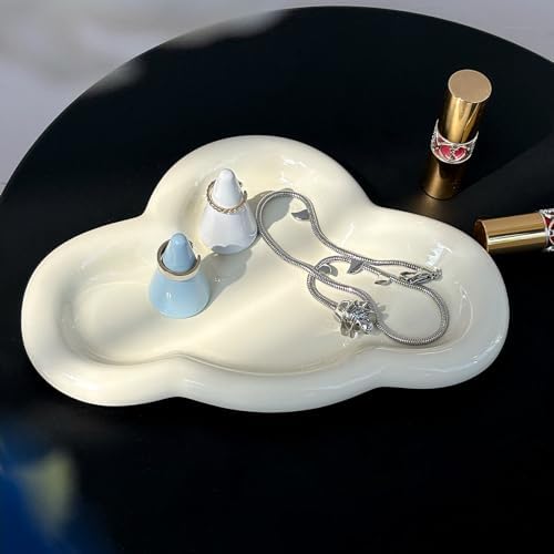 Jewelry Dish Trinket Tray for Women, Ring Holder, Unique Cloud Shape Ceramic Plate Cute Things Vanity Aesthetic Room Decor Mother's Day Birthday Christmas Warm House Gifts (Crème) (JT001) - Image 6