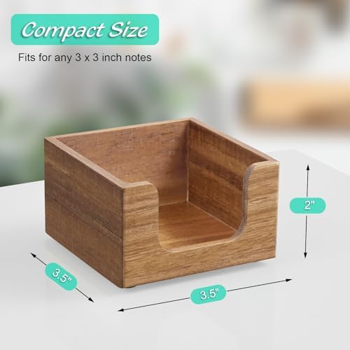 Bivvclaz Acacia Wood Sticky Note Holder, 3 x 3 Inch Post It Note Dispenser for Office Desk Accessories, Self Stick Note Pad Holder, Memo Pad Holder Dispenser Organizer for School Office Desk Supplies - Image 3