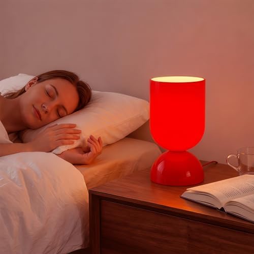 8.9" Dimmable Modern Glass Table Lamp with Dome Base, Glossy Red - Image 5