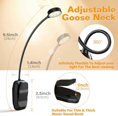 KTEBO Rechargeable Book Light for Reading in Bed, Eye Caring Book Reading Lamp with 10 LED Modes, 1.3 oz Lightweight Portable Clip on Light, 360 Adjustable Clamp Light Perfect for Readers - Image 2