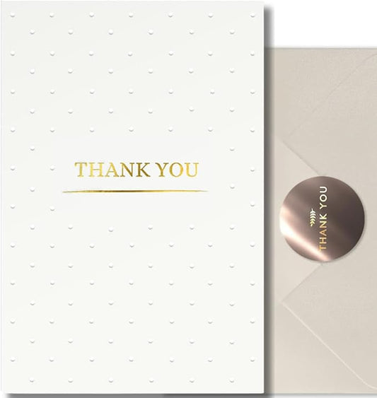 RUN2PRINT Luxury Thank You Cards with Envelopes & Gold Foil Stickers - Bulk Pack of 100 Elegant Blank Notes for Wedding, Baby Shower, Business, Graduation