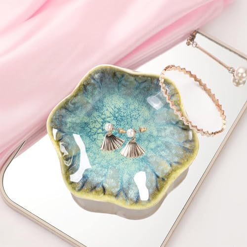 Ceramic Jewelry Dish,Leaf Jewelry Tray Key Tray,Jewelry Holder,Small Ring Dish Holder Jewelry Plate Trinket Dish Catchall Tray Nightstand Decor For Entryway Table Green Room Decor（Crystal Green） - Image 6