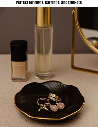 Black Ceramic Jewelry Tray with Gold Edge, 5 Inch - Image 6