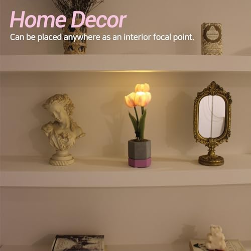 Cordless Flower Table Lamp, LED Battery Operated Portable Light, 2 AA Batteries Included, Bedroom Livingroom Home Decor Night Light, Korean Designer Floral Lamp, Purple - Image 4