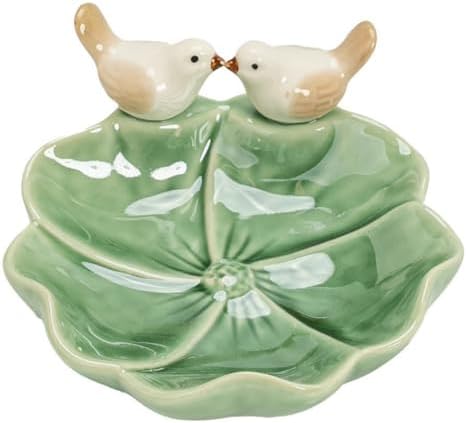 Ceramic Birds Jewelry Tray Decorative Cute Bird Lotus Ceramic Trinket Dish,Jewelry Ring Dish,Trinket Tray,Green by Ligficn