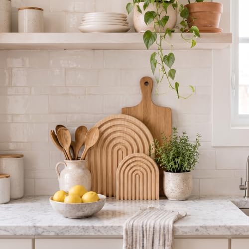 Chunful 2pcs Arch Cutting Board Boho Shelf Decor, Wood Color, Pine - Image 4