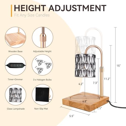 TOACSUCP Candle Warmer Lamp with 3 Bulbs, Adjustable Height Dimmable Candle Warmer with Timer, Compatible with Large Jar Candles, Candle Lamp with Charming Gift Box Ribbon for Her/Him - Image 2