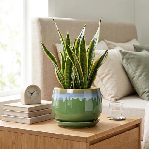Ceramic Flower Pots, 7 Inch Indoor Plant Pot, Green-Blue - Image 7