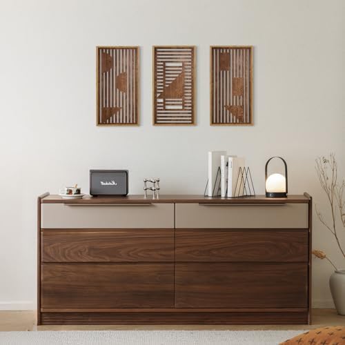 HPNIUB 3PCS Wooden Geometric Wall Decor, Modern Stripes Wood Design Wall Sculpture for Living Room, Vintage Minimalist Mid Century Rectangle Wood Sign Geometry Artwork for Home Bedroom(8x16Inch) - Image 6