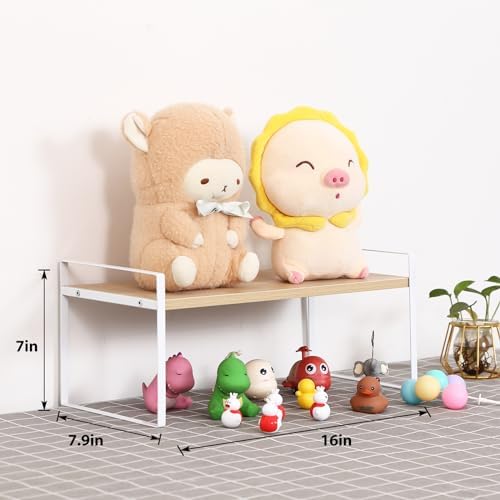 YGYQZ Desk Shelf Organizer for Top of Desk, 1-Tier Desktop Bookshelf, White & Wood - Image 2