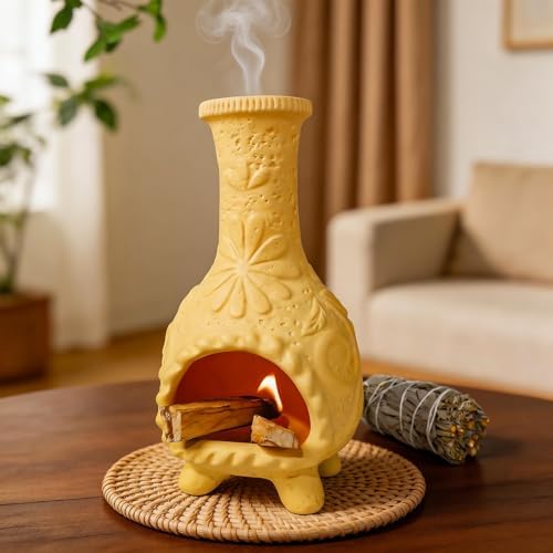 Yellow Floral Palo Santo Chiminea,Smudge Stick-Incense Cones Burner Holder by MOUGIGI