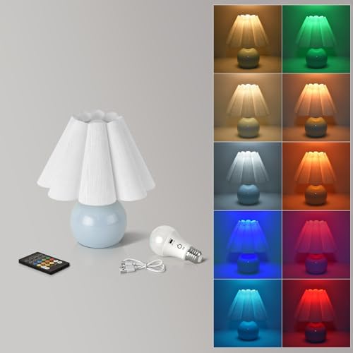 Rechargeable Crodless Small Table Lamp, Battery Operated Remote Control LIght Blue Mini Cute Table Lamps for Bedroom Nightstand, Cute Small Table Lamp for Small Spaces for Kitchen Counter, Bookshelf by Unknown