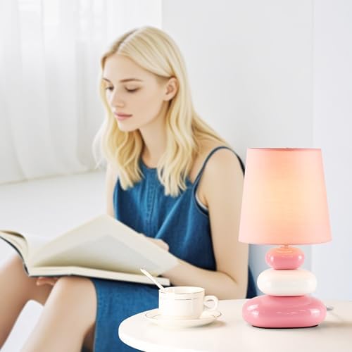 LULE Pink Small Table Lamp for Living Room as Bedside Table Lamp for Bedroom,Modern Ceramic Kids Night Table Lamp,Φ6.5×H12.2IN,Bulb Excluded - Image 2
