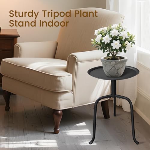 Plant Stand Indoor, Mid Century Single Plant Table, 3-Leg Minimalist Heavy Duty Metal Tall Flower Pot Stand, Modern Round Small Side End Table with Raised Design - Image 4