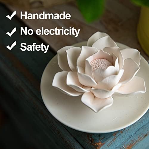 Essential Oil Passive Flower Diffuser -Lotus Flower Porcelain Aromatherapy Diffusers for Small Mini Room, Desk Decorative, Bathroom (Lotus) - Image 2