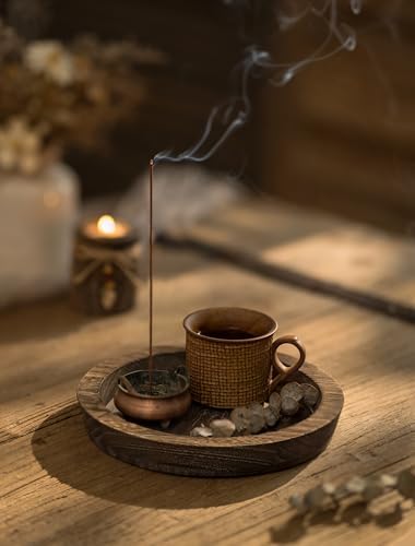 Hanobe Round Wood Candle Holder Trays, Small Coffee Table Centerpiece, 7.8" - Image 3