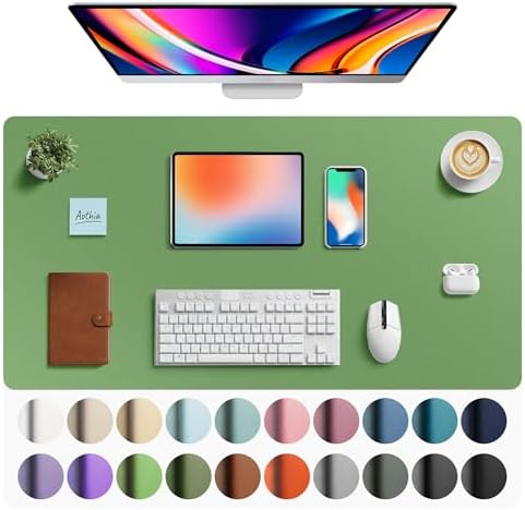 Aothia Faux Leather Desk Mat - Large Mouse Pad, Non-Slip PU Leather Blotter, Waterproof Writing Surface for Office and Home (Olive Green, 40" x 24") by AothiaSimpleNaturalUnique