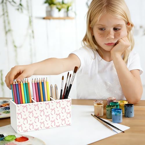 Pink Bow Pen Pencil Holder for Desk Decor, Girly Office Decor - Image 5