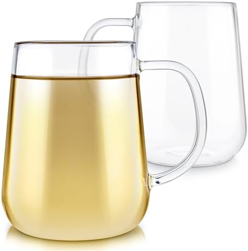 Teabloom Set of 2 Premium Borosilicate Glass Mugs for Tea or Coffee - 12 Ounces / 350 ml - Stain-free and Microwave Safe by Teabloom