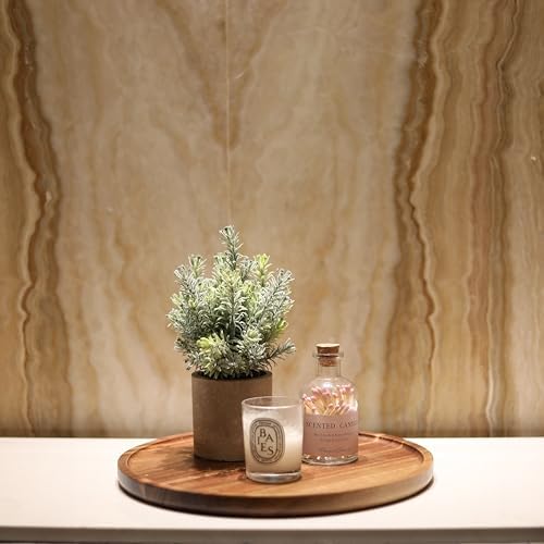 9.8" Round Wood Tray, Acacia Wooden Decorative Serving Tray for Coffee Table and Home Decor, Wooden Appetizer Charcuterie Board for Kitchen Countertop - Image 5