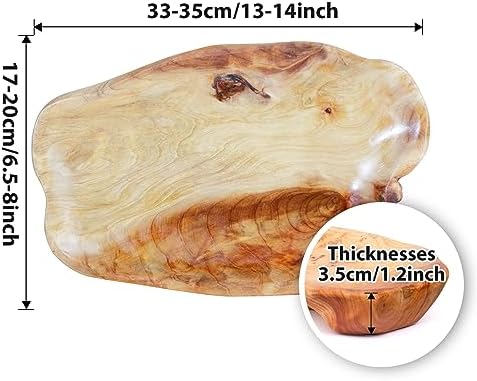BTEOBFY Natural Wood Fruit Bowl, Unique Handmade Wood Serving Platter, Fruit Snack Dish for Sandwich Bread Serving, Appetizer Display, Vintage Ring Dish, Hand Carved Artworks，13-14in - Image 5