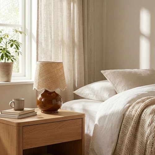 Benton Ceramic Table Lamp with Fabric Shade – 13" Bedside Accent Lamp for Bedroom, Living Room & Nightstand (Brown) - Image 6