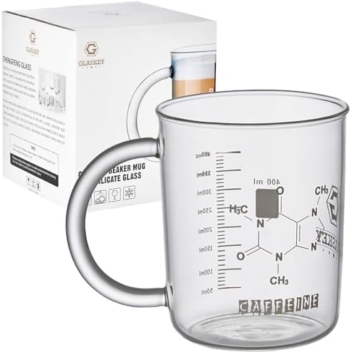 GLASKEY Caffeine Beaker Mug,16 oz Anti-Dripping Borosilicate Caffeine Mug,Cool Coffee Mugs with Handle,Chemistry Mug,Novelty Chemistry Science Teacher Gifts for Women Men by GLASKEY
