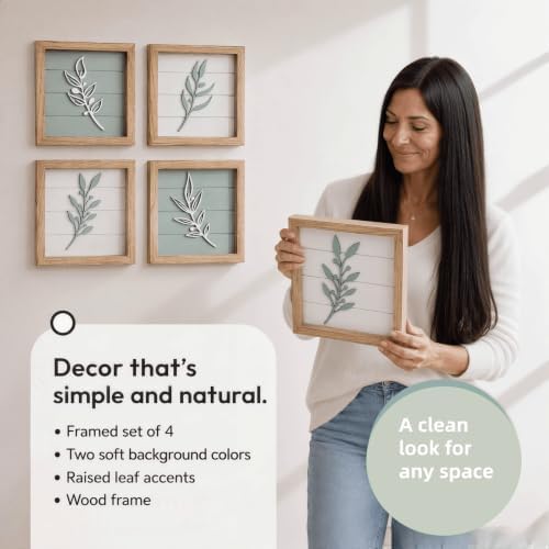 3D Sage Green Leaf Wall Art (Framed Set of 4), Botanical Boho Bathroom Art,Lightweight Ready-To-Hang Textured Artwork Wall Decor for Bedroom,Bathroom,Living Room or Office (7”X7” Sage Green) - Image 3