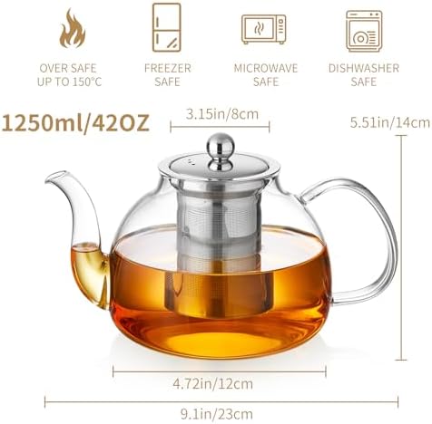 DOPUDO Glass Teapot with Infuser, 42 oz Borosilicate Tea Kettle - Image 3
