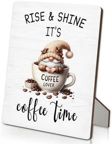 Coffee Bar Sign, Gnome Coffee Cup Wooden Stand Sign 5"X7", Espresso Lovers Gifts Signs Decorations for Cafe Coffees Station Shop Home Kitchen Table Desk Decor(5x7 Inch) by Unknown