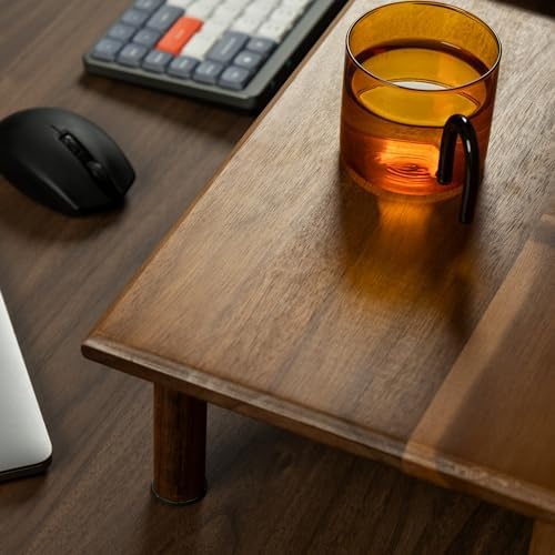 Dual Monitor Stand Riser, Acacia Wood Desktop Shelf with Storage - Image 5