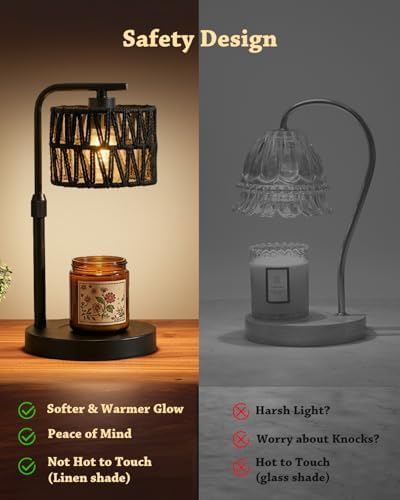 Candle Warmer Lamp, Timer Dimmable Candle Lamp, Adjustable Height and Brightness Candle Warmer, Black Boho Rattan Lampshade and 2 Bulbs, Suitable for Home Decor, Birthday Gifts for Women Mom - Image 5
