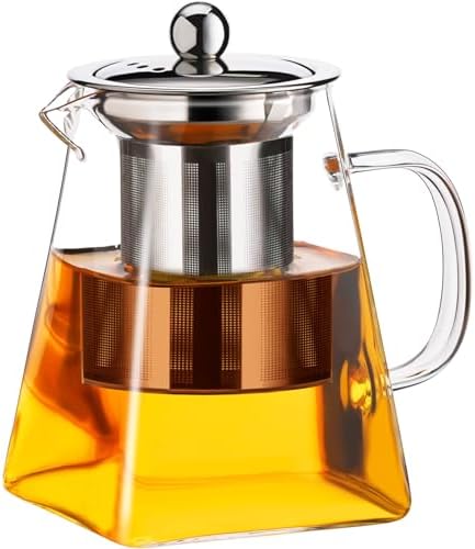PARACITY Clear Glass Teapot with Infuser, Square 18.6oz Stovetop Tea Kettle by PARACITY