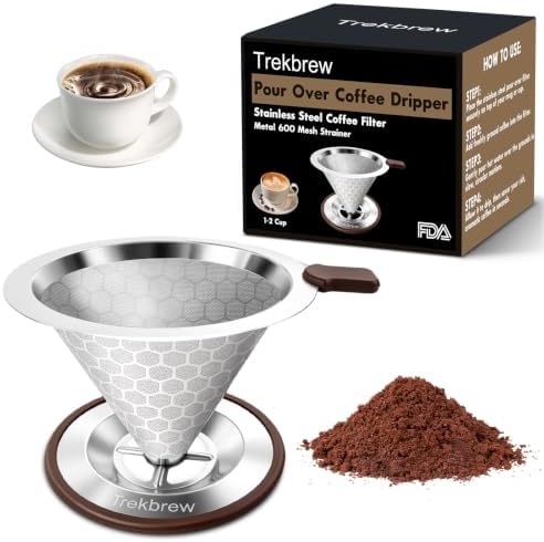 Pour Over Coffee Dripper, Stainless Steel Coffee Filter 600 Mesh Ultra-Fine,Paperless Reusable Coffee Filter,1-2 Cup Portable Single Serve Coffee Maker for Home Office Travel by Unknown