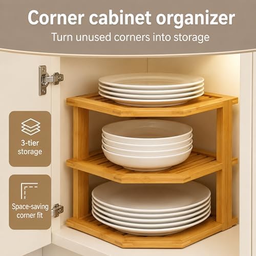 Bambüsi 3-Tier Corner Shelf, Kitchen Cabinet Organizer, Bamboo Storage Rack - Image 4