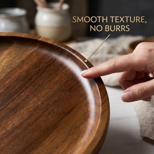 9.8 Inch Round Wood Tray for Coffee Table, Rustic Candle Holder Tray Home Decor, Small Wooden Serving Tray for Living Room, Decorative Farmhouse Centerpiece for Kitchen Counter - Image 2