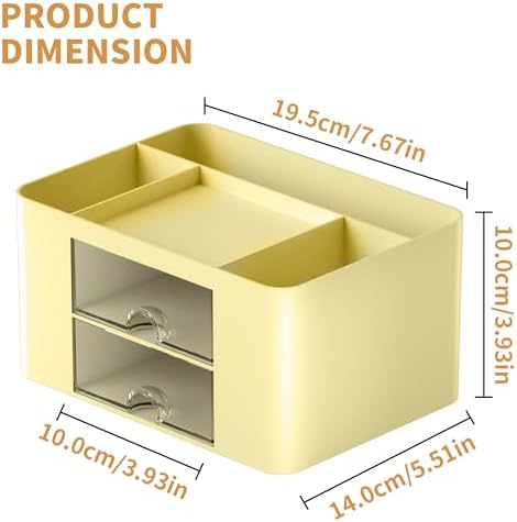 Marbrasse Pen Organizer with 2 Drawer, Multi-Functional Pencil Holder for Desk, Desk Organizers and Accessories with 5 Compartments + Drawer for Office Art Supplies (Yellow) - Image 7