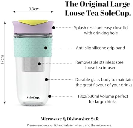 Large Travel Mug Loose Tea Infuser - Detachable Tea Strainer with Spill Proof Lid - 18oz/530ml BPA-Free Reusable Glass Travel Coffee Cup with Silicone Band (Ice Cream, 18oz) - Image 2