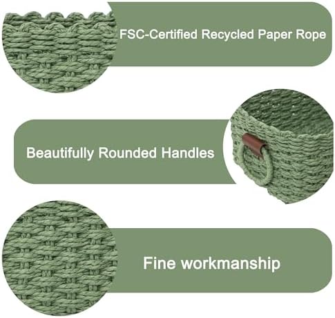 Woven Paper Rope Wicker Basket for Organizing(Set of 3,Green) - Image 6