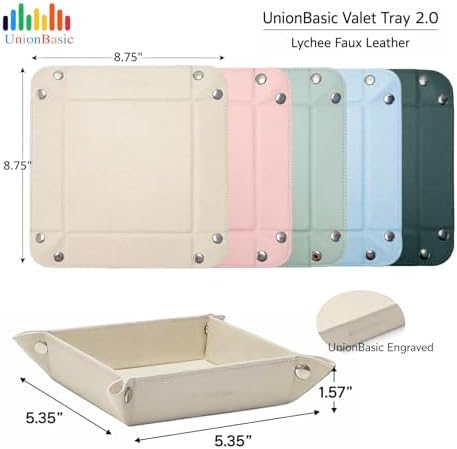 UnionBasic Valet Tray, Jewelry Tray for Rings Earrings, Entryway Catchall Caddy for Coins Keys Change, Nightstand Organizer Bedside Valet Holder, Trays for Electronic Gadgets, Lychee Pearl Blush - Image 3