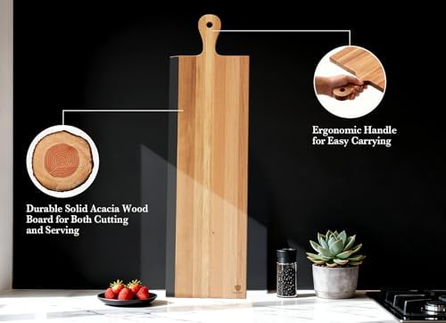 32" Acacia Charcuterie Board with Handle – Extra Long Serving Platter with Chalkboard Edge for Cheese, Meat & Appetizers – Large Wooden Kitchen Board for Parties, Gatherings & Home Decor - Image 5