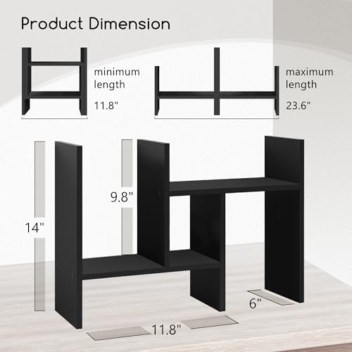 Jerry & Maggie Desktop Organizer Office Storage Rack Adjustable Wood Display Shelf Free Style Double H, Multi-Functional Mini Bookshelf for Desk Natural Stand (Black) - Image 2
