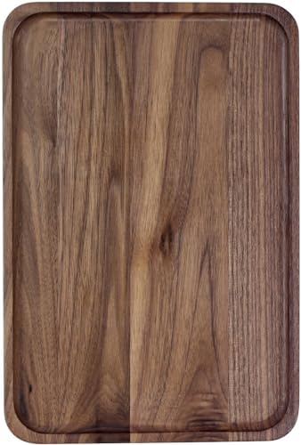 Wooden Serving Tray Walnut Wood Breakfast Platter Food Snack Dessert Coffee Tea Decorative Vanity Tray with Edge for Kitchen Living Room Bathroom Bedroom Home Decor (Large, Rectangular) by GLIBBUL