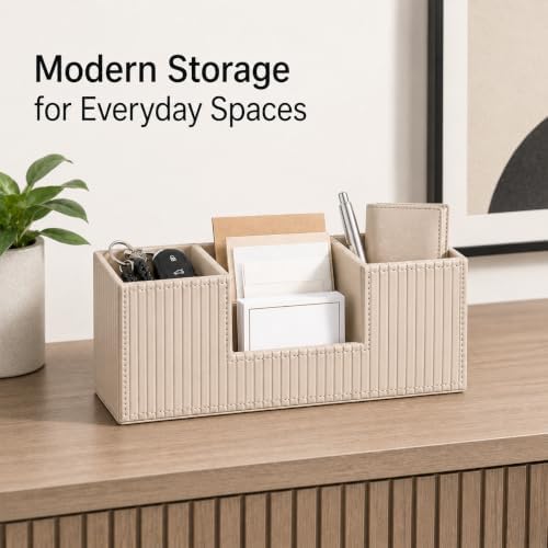 GORESE Pen Holder for Desk, Leather Small Desk Organizer for Office, Beige - Image 6