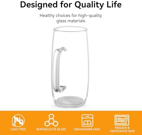 Glass Tea Cups Set of 2-13.5 Oz Clear Borosilicate Teacups with Handle Tea Glasses for Hot/Cold Dishwasher & Microwave Safe Large Coffee Mugs for Cappuccino Latte Juice Espresso Milk - Image 5