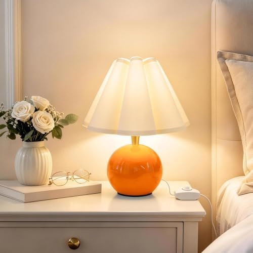 Small Bedside Table Lamp, 11.8'' Ceramic Stepless Dimmable Lamp (Orange) by Komothala