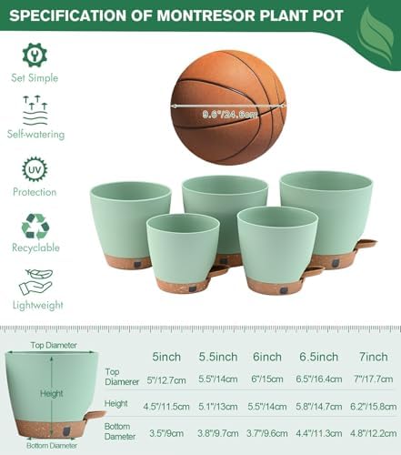 Self Watering Pots for Inoor/Ourdoor Plants 5/5.5/6/6.5/7" Plastic Planter - Image 4